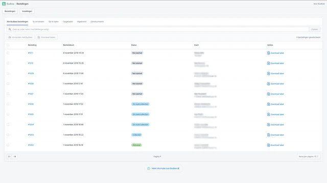 Stuur als merchant je orders door en bekijk de status in Budbee