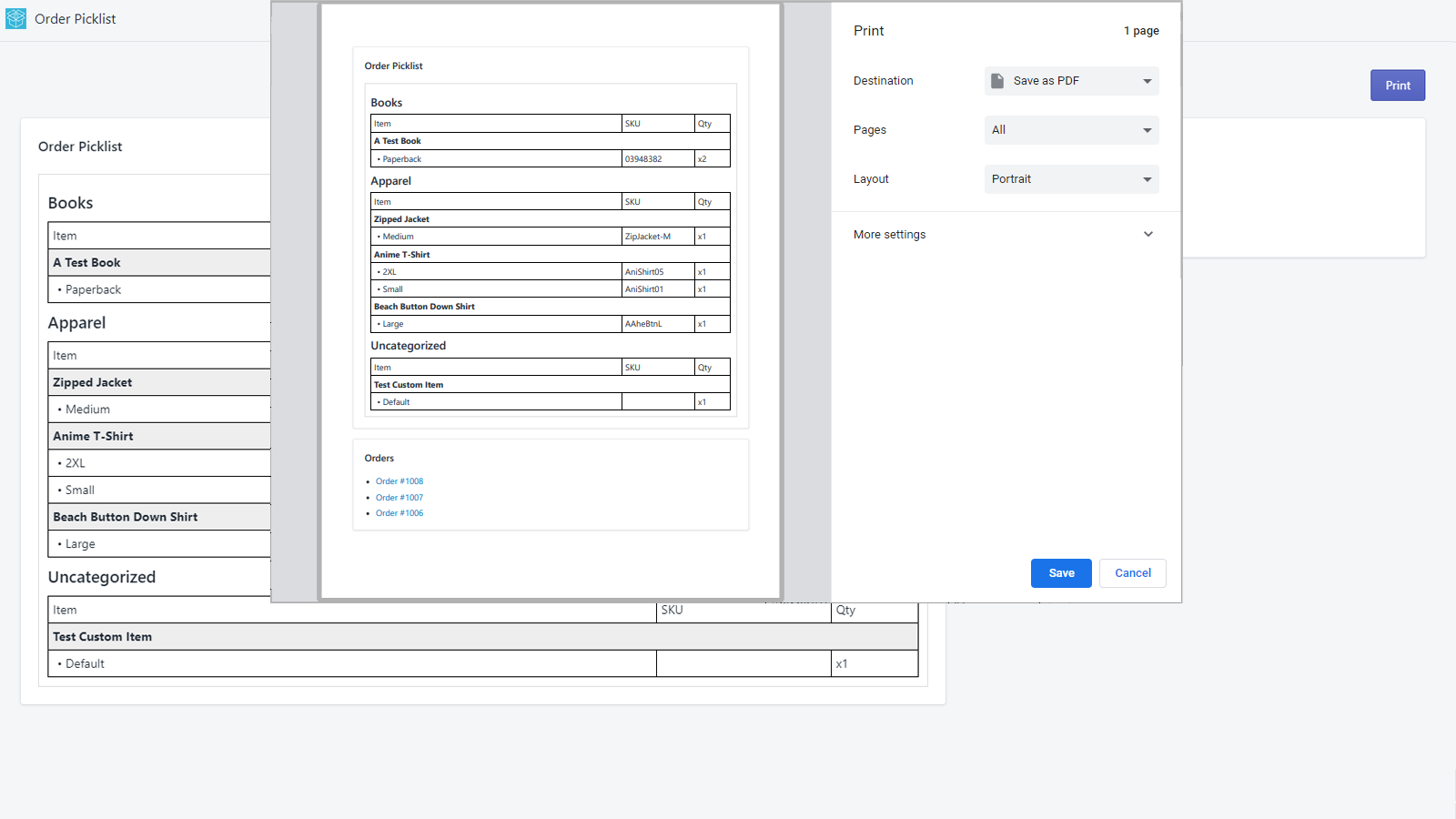 Print the picklist for inventory pickers.