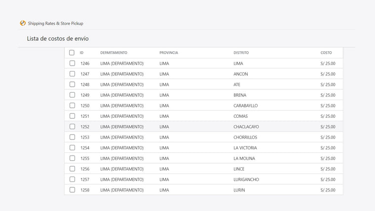 Shipping Rates & Store Pickup Screenshot