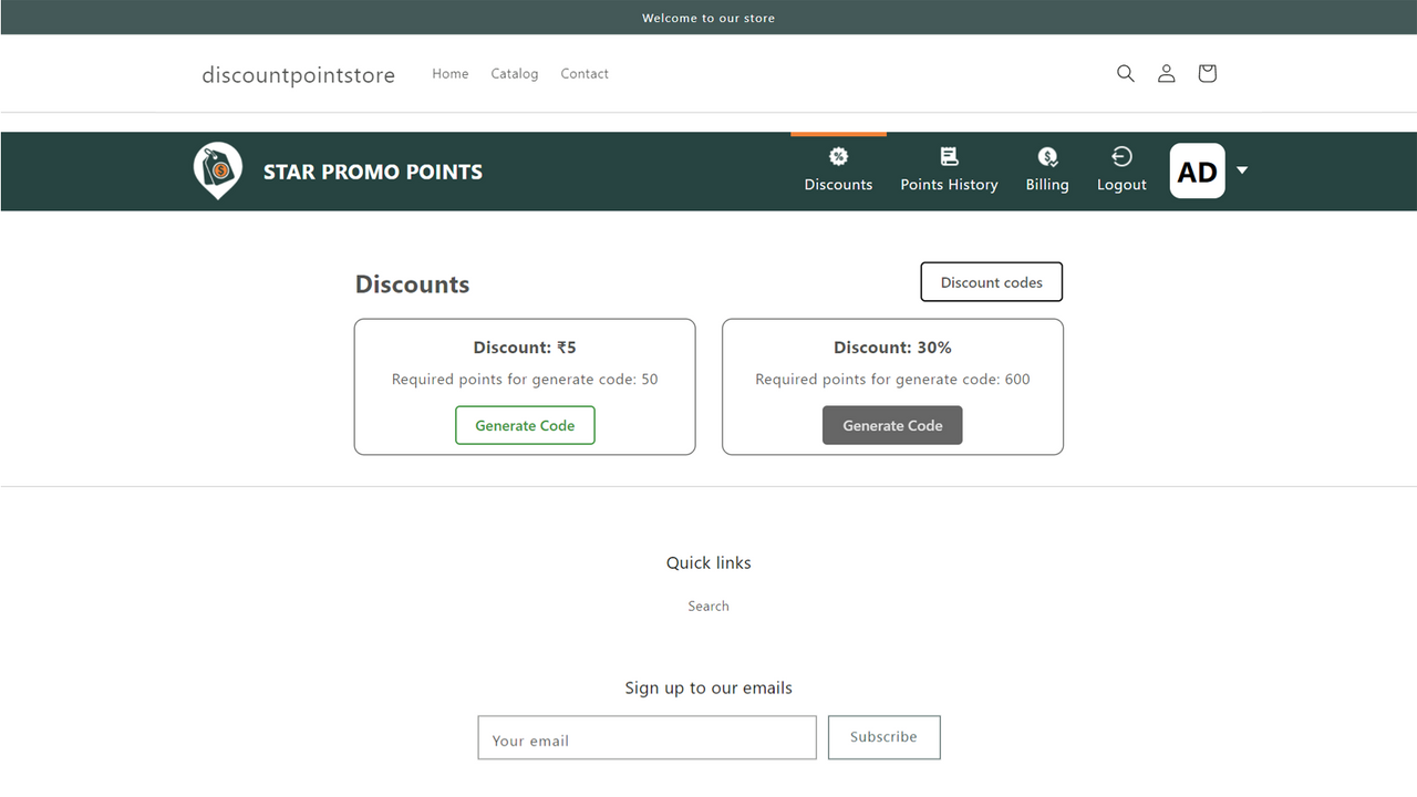 Get discount codes using points