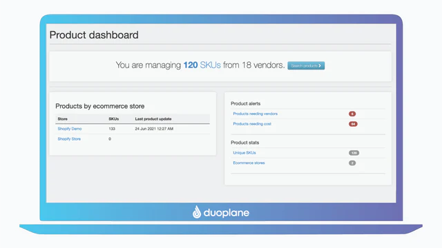 Tableau de bord des produits Duoplane