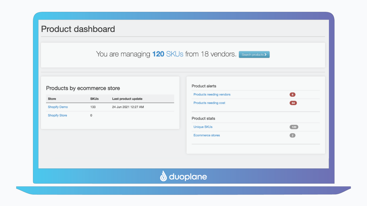 Duoplane product dashboard