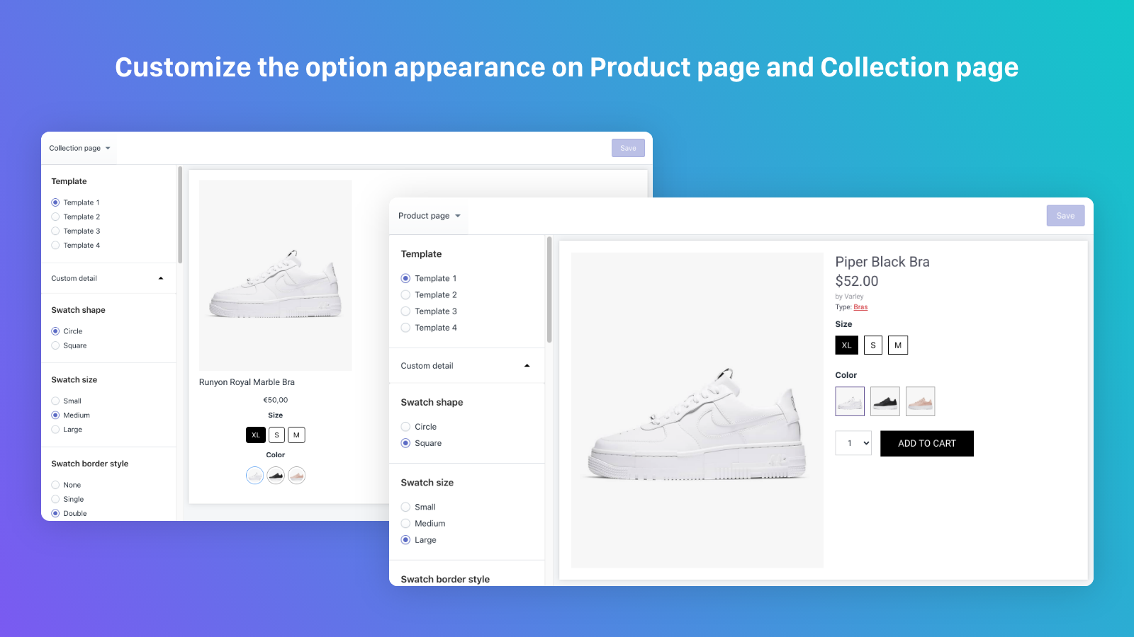 Shopify color swatch & product image swatch