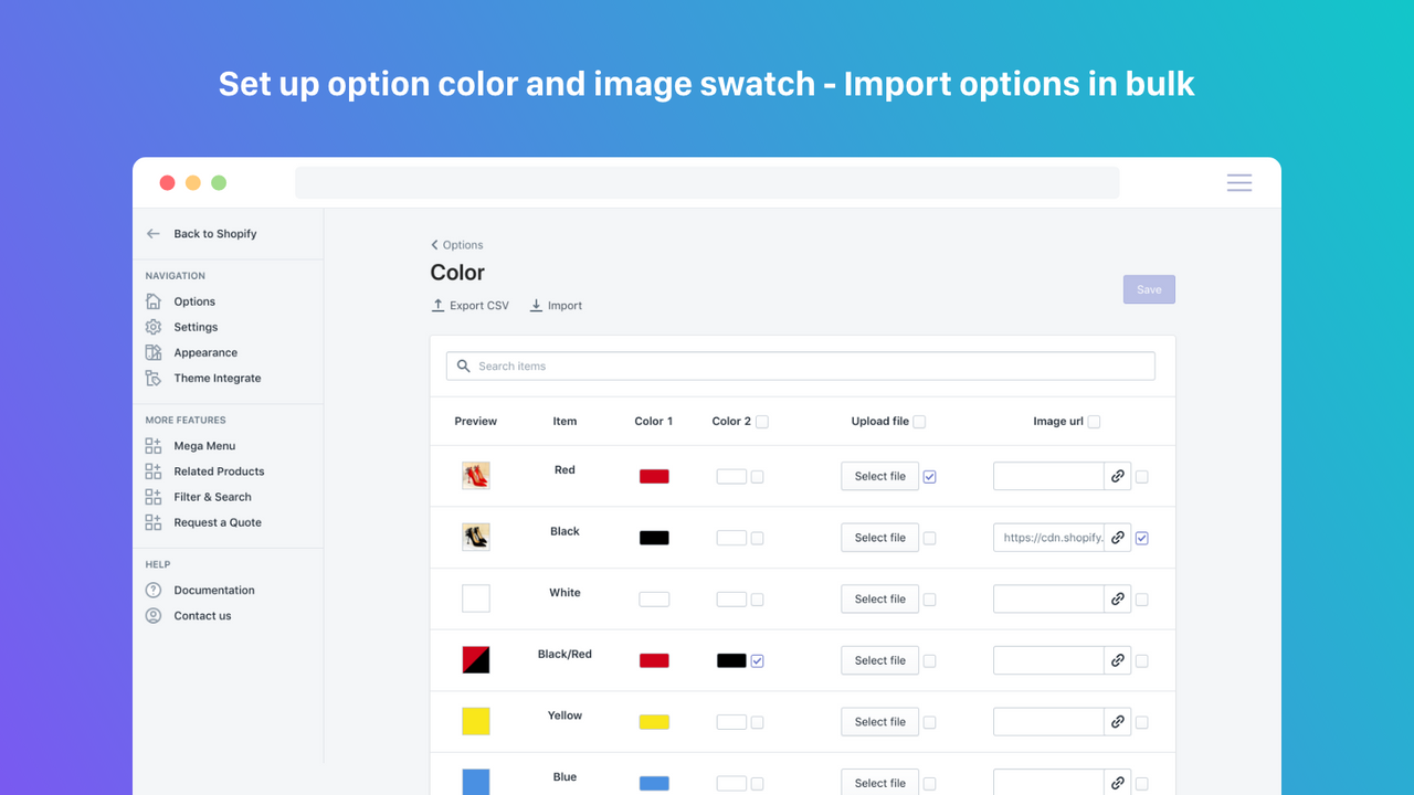 Shopify color swatch & product image swatch