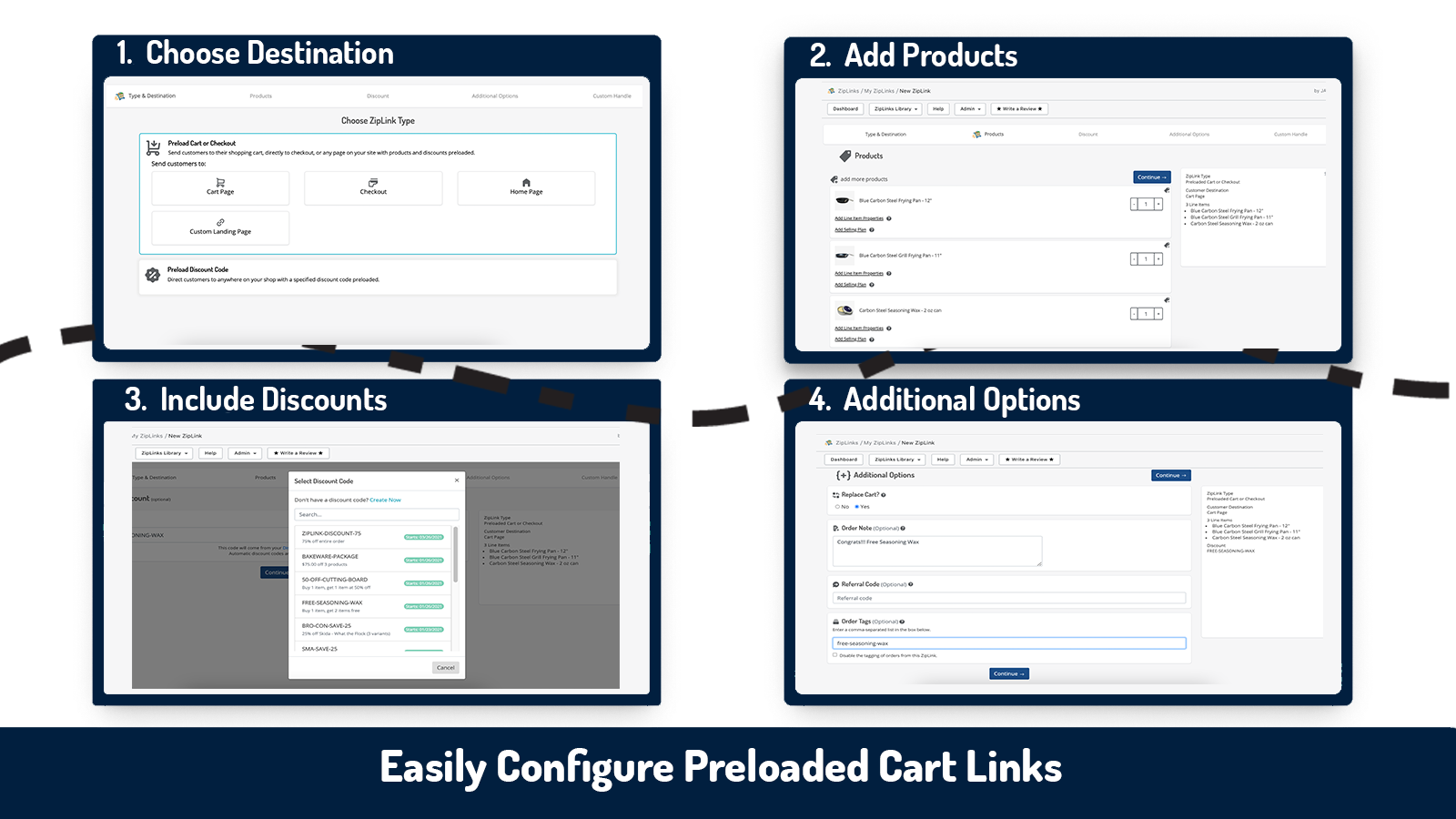 construa links diretos para checkout e carrinhos pré-carregados com ziplinks