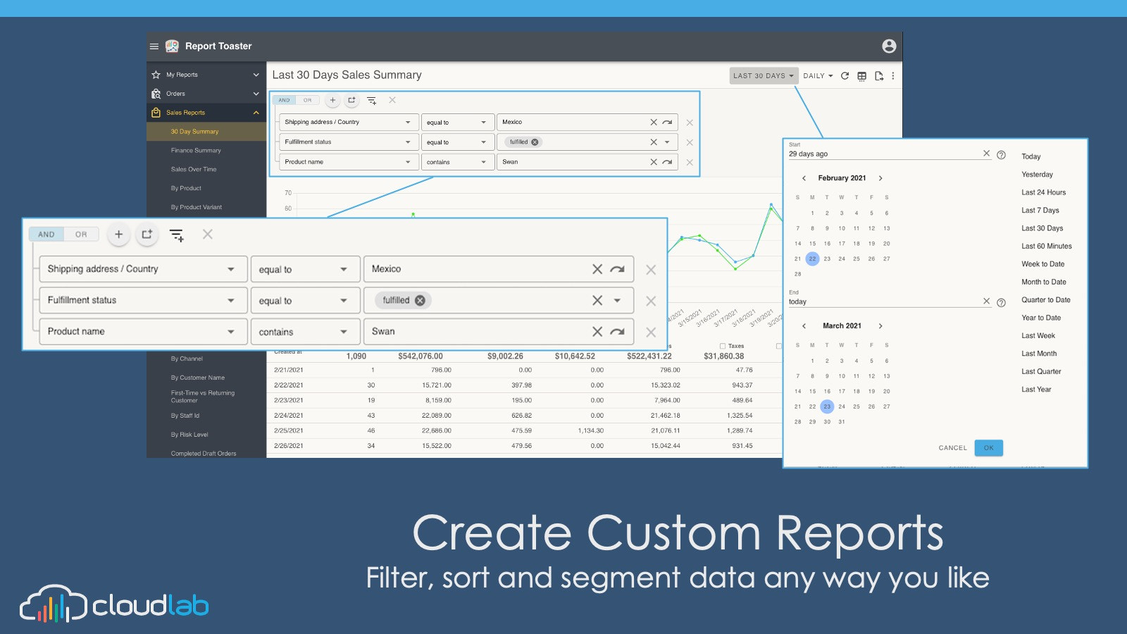 Crie relatórios personalizados filtrando, classificando e segmentando dados