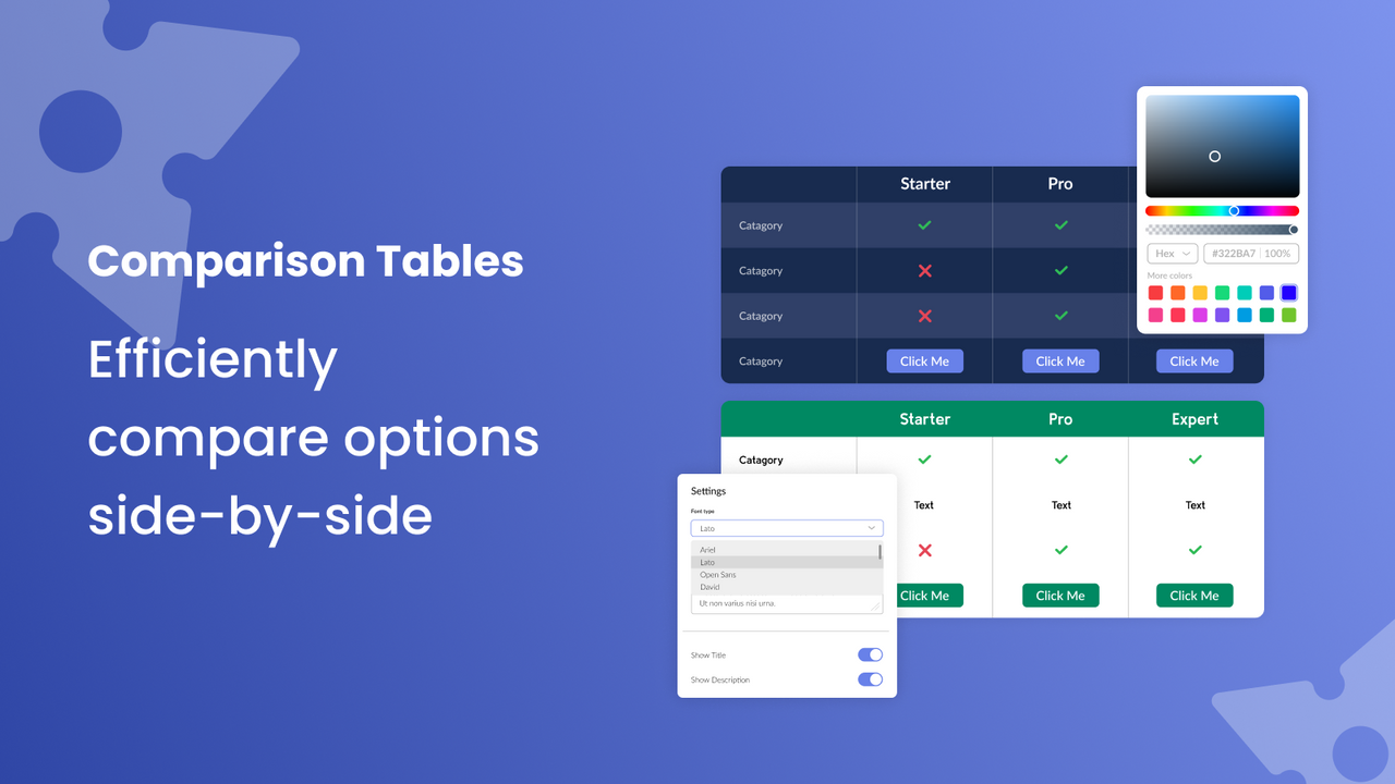 Convierta a los usuarios con tablas de comparación claras, concisas y responsivas
