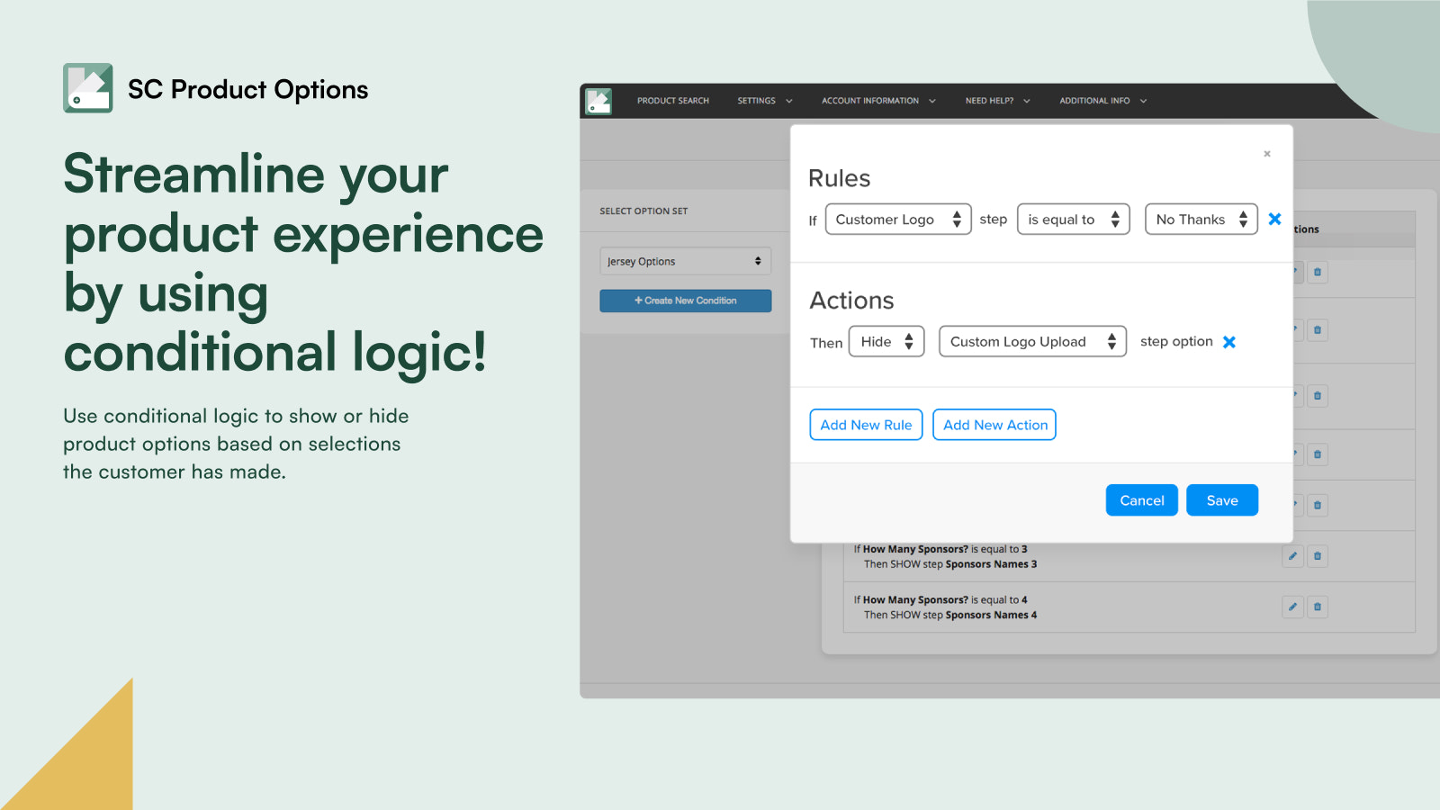 Product options conditional logic