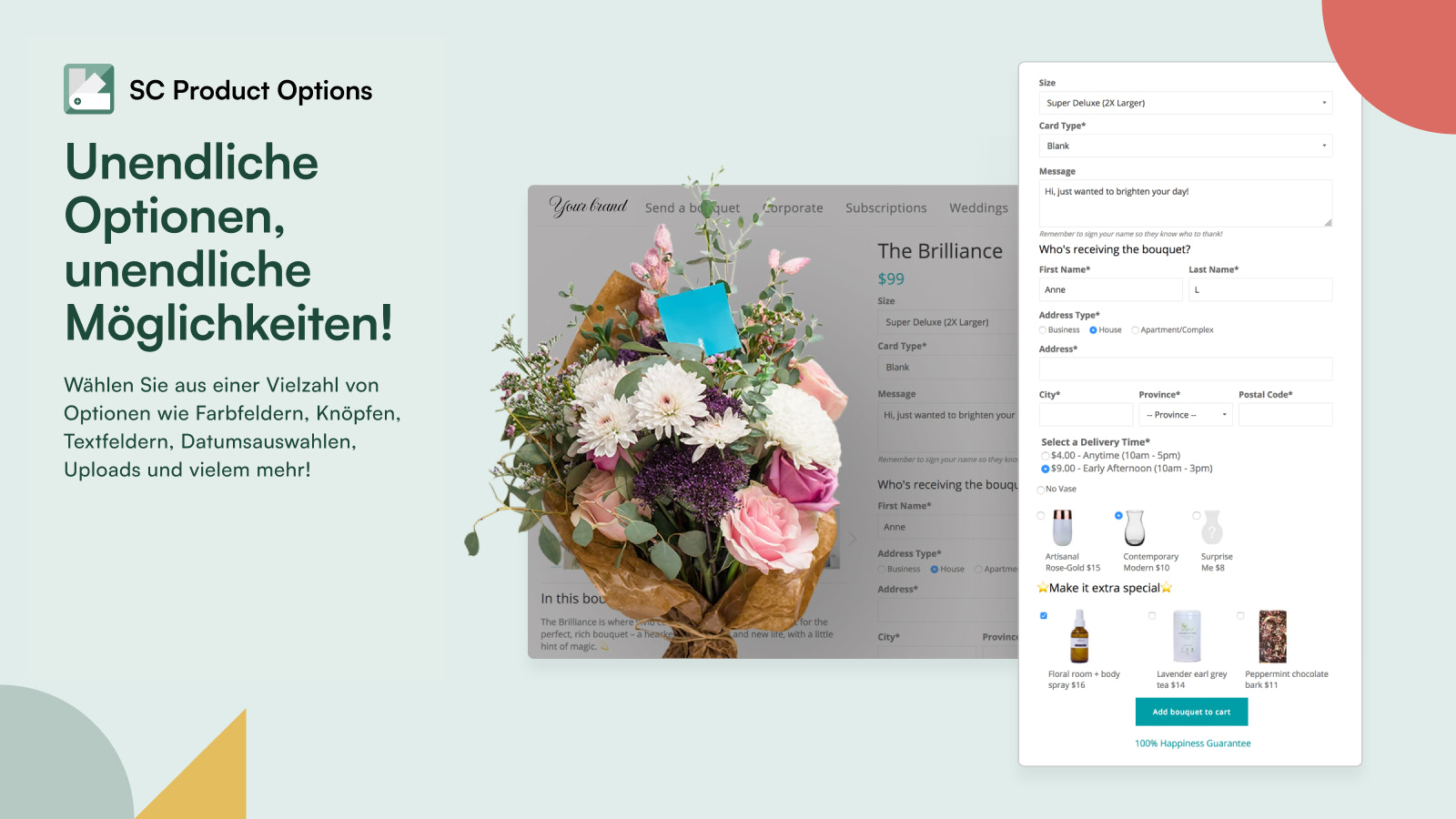 Callia Flowers Produkt-Optionsauswahl