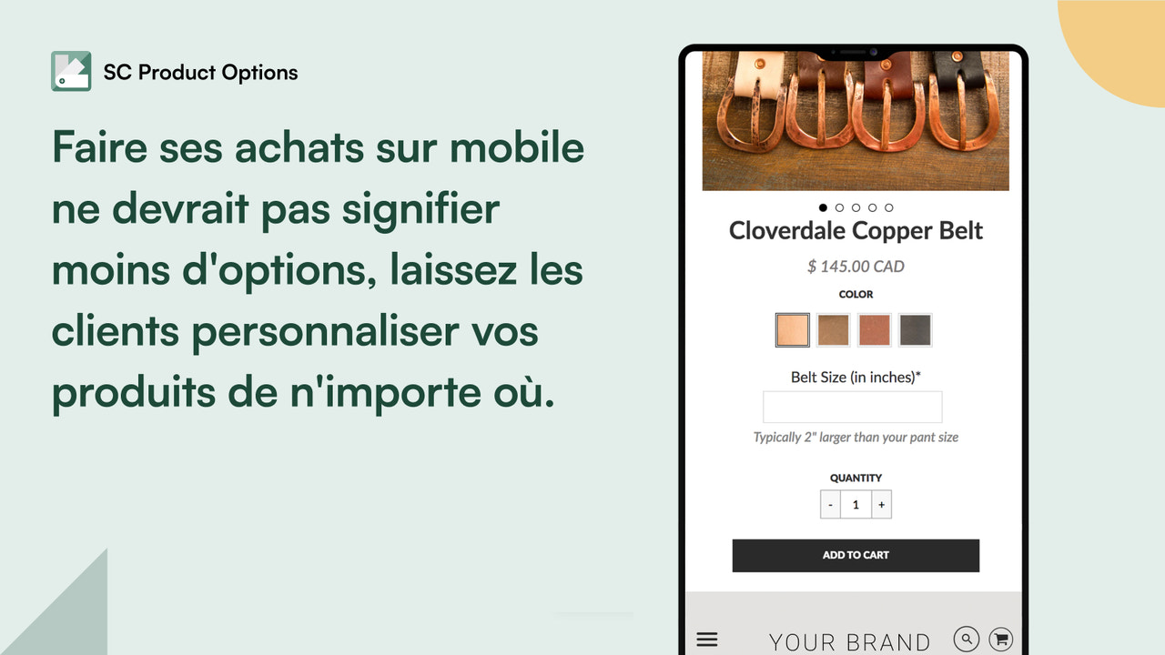 Vue mobile des options de produits Earth and Hide