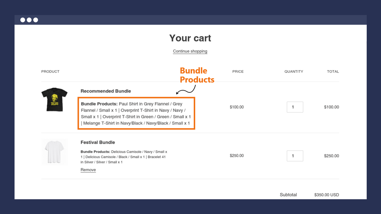 Bundle on the Cart page