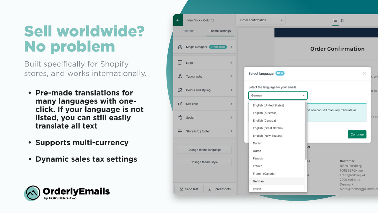 OrderlyEmails: Sälj över hela världen, med översättning & multi-valuta