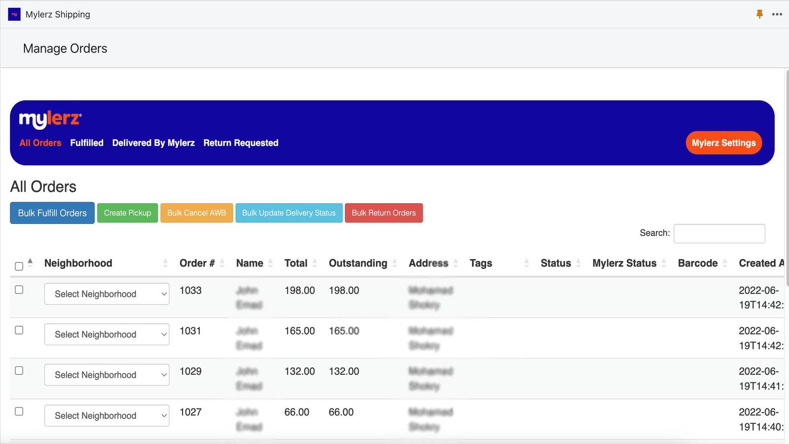 Order Tabell