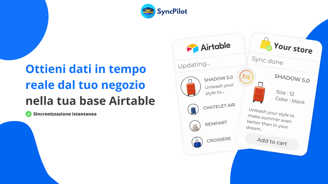 Sincronizzazione istantanea da Shopify ad Airtable