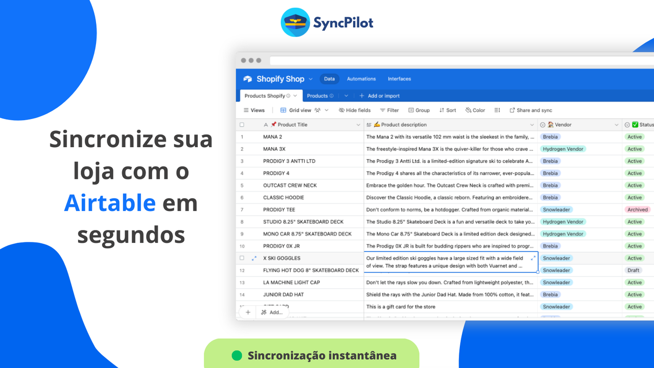 Sincronize sua loja Shopify com o Airtable