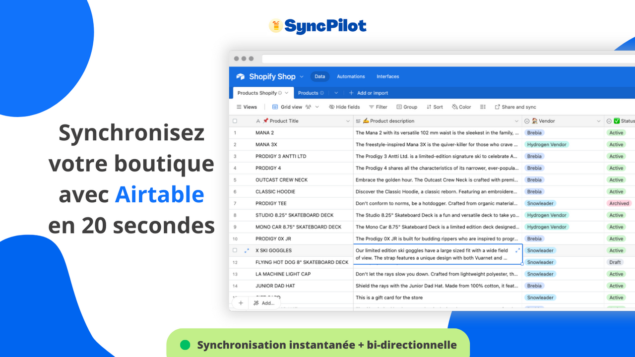 Synchronisation entre Shopify et Airtable