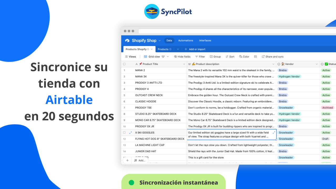 Sincroniza tu tienda Shopify con Airtable