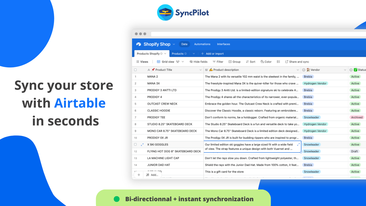 Sync your Shopify store with Airtable