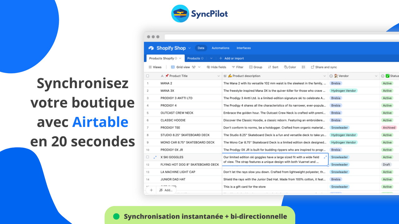 Synchronisation entre Shopify et Airtable