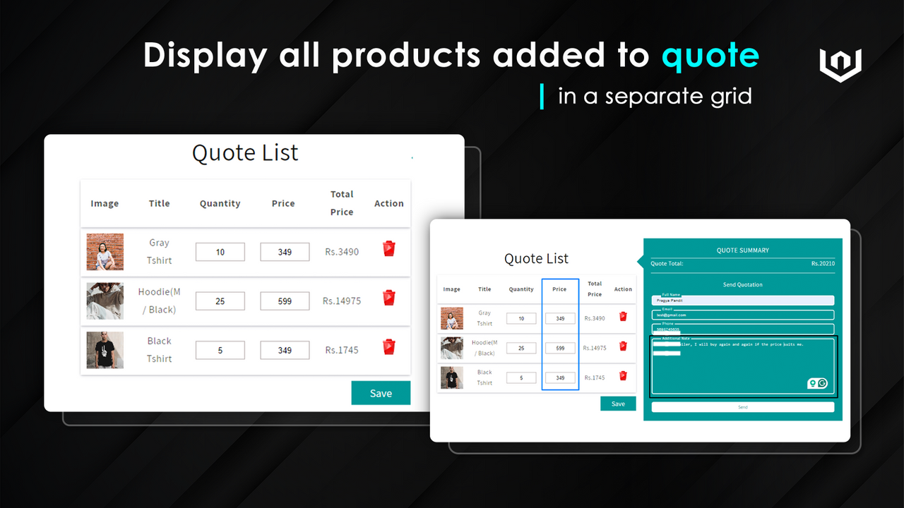 Display all products added to the quote in a separate grid