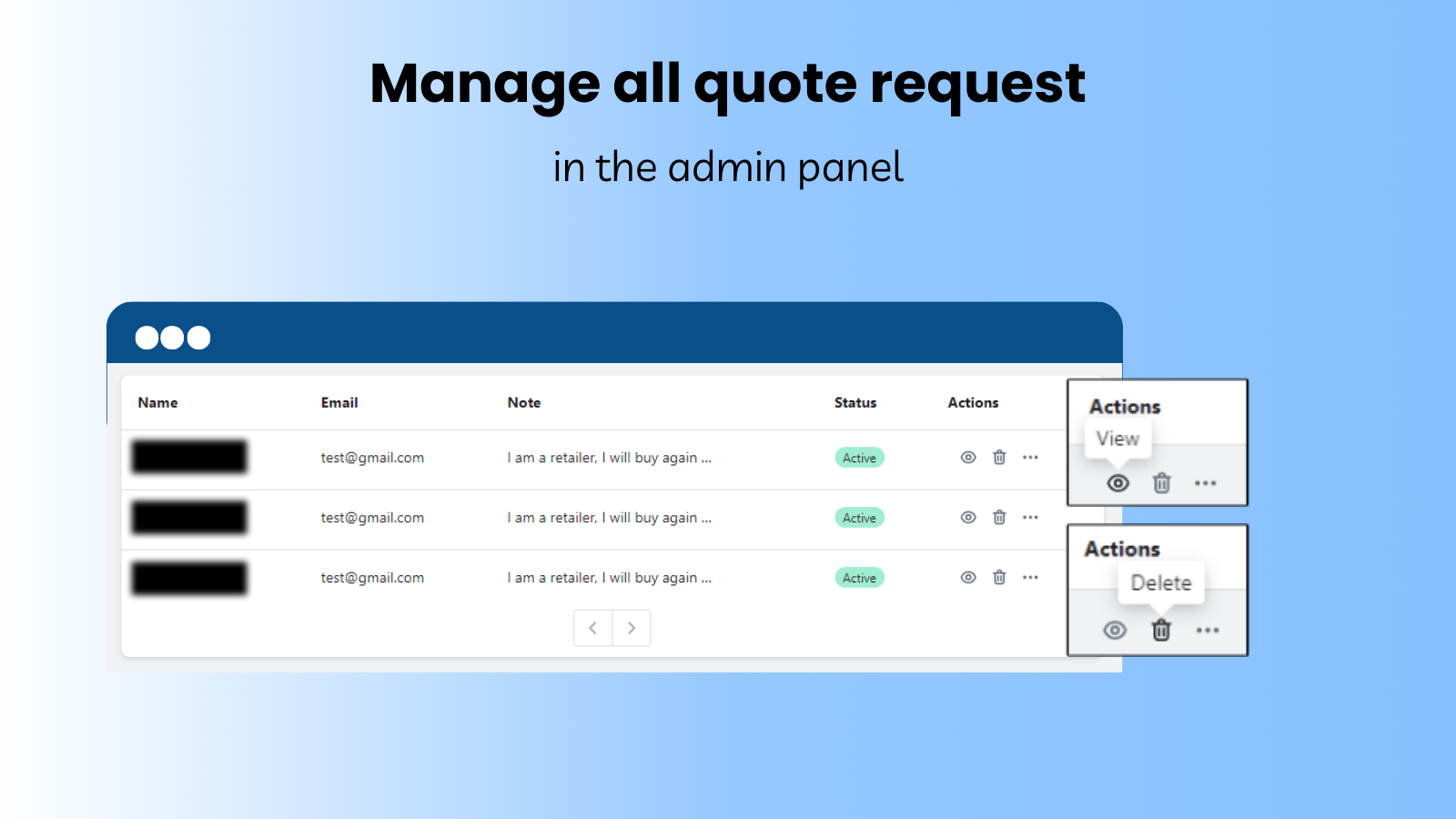 Manage all quote requests in the admin panel
