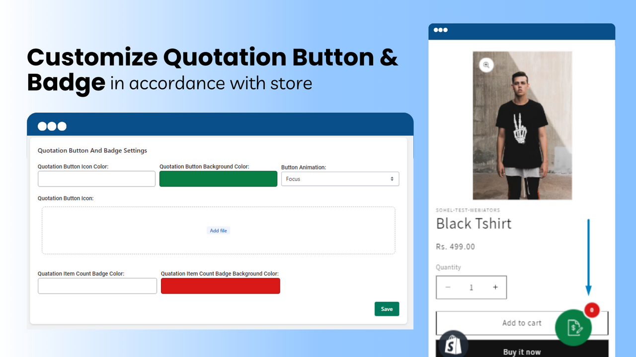 Customize the quotation button & badge following the store