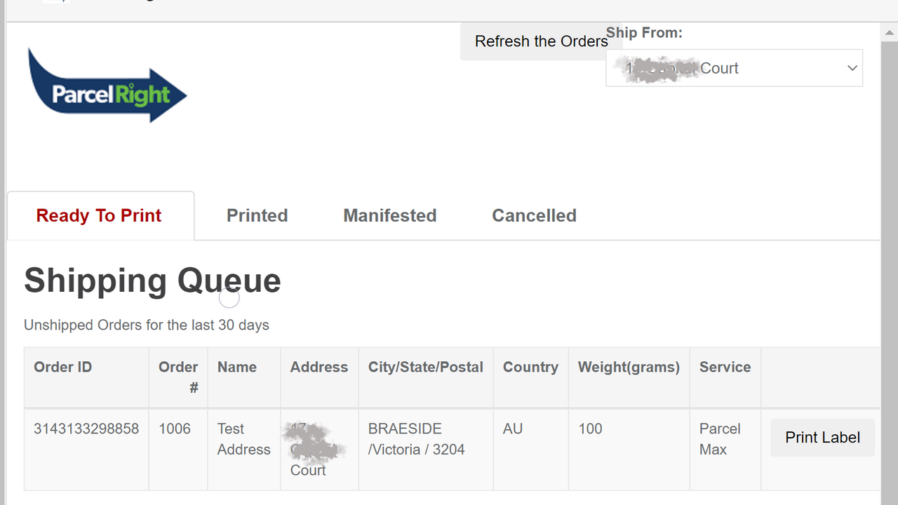 Parcels ready to print shipping label