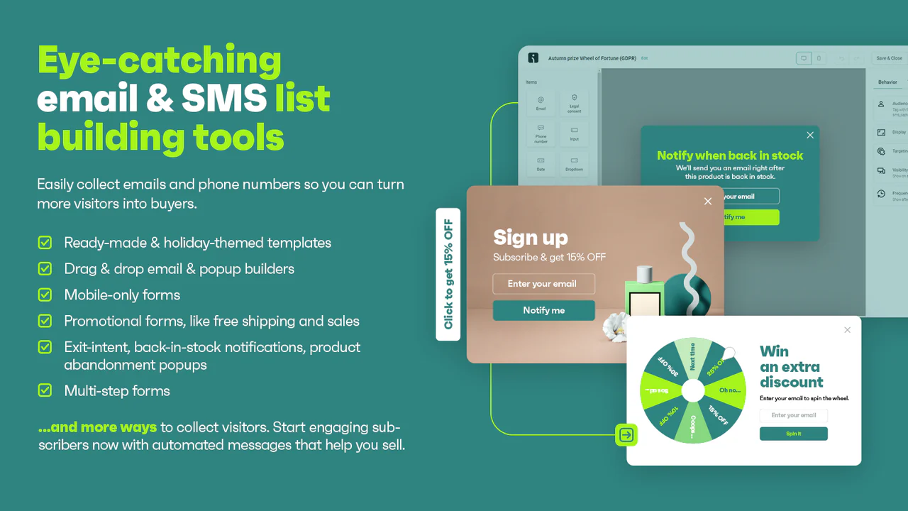 Email Marketing & SMS: sales reporting, abandoned cart, capture