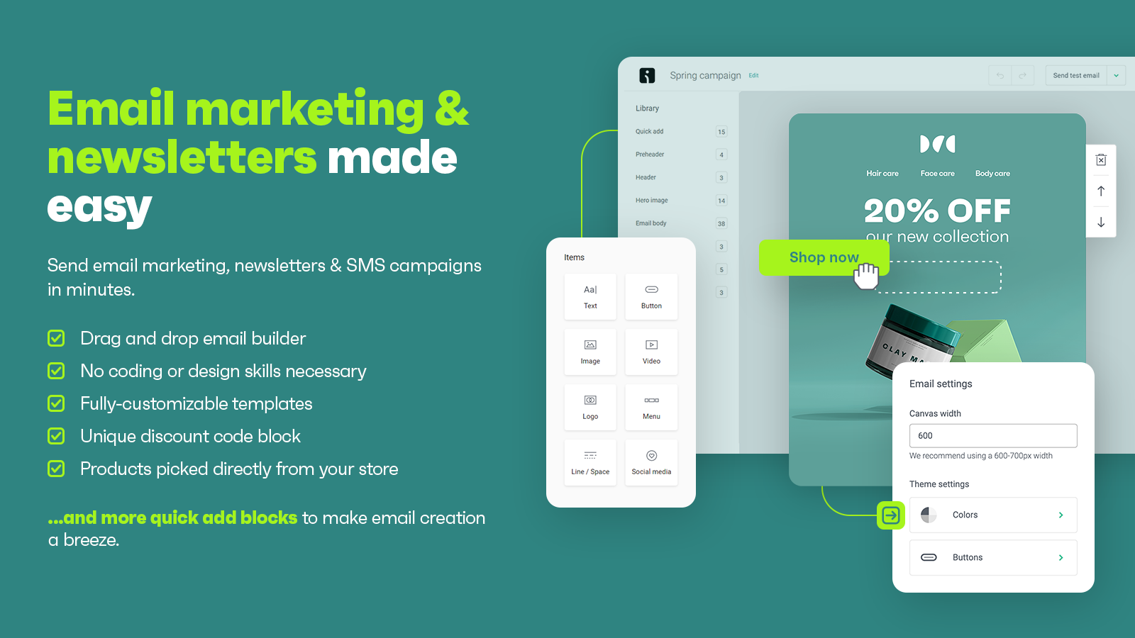 Email Marketing & SMS: newsletters, welcome emails, automation