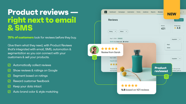 Email Marketing & SMS: product reviews, show ratings on Google