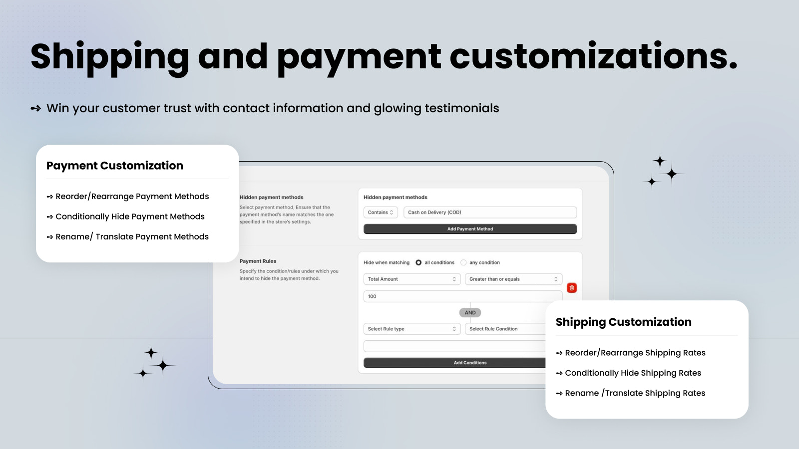 personalización del método de pago y envío