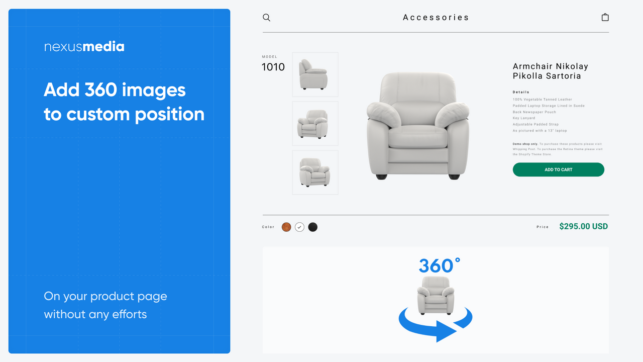Ajoutez des images à 360 à une position personnalisée sur votre page de produit