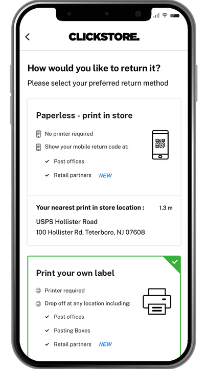 Klant kiest voor papierloze retour of print label