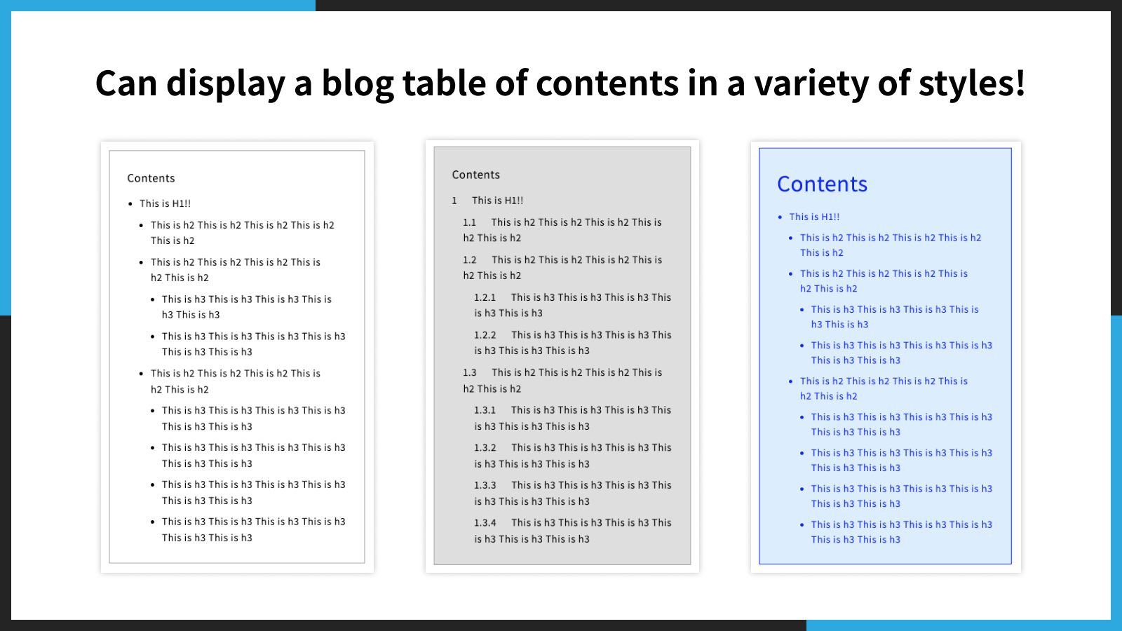 Can display a blog table of contents in a variety of styles