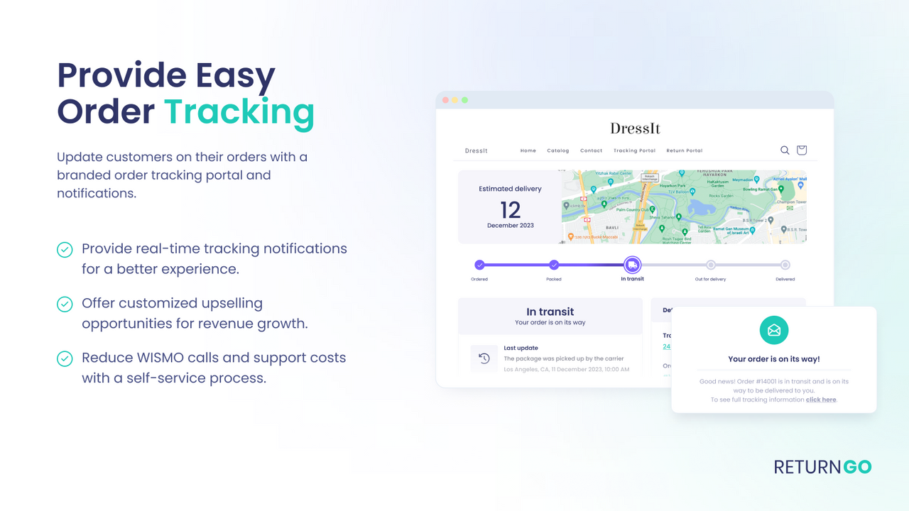 Order tracking portal and notifications