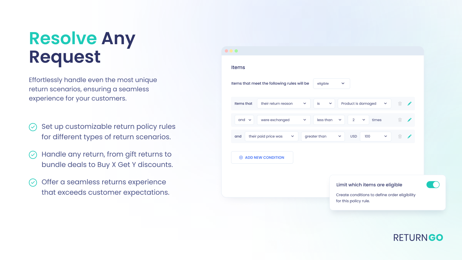Customize return policy rules to handle any return
