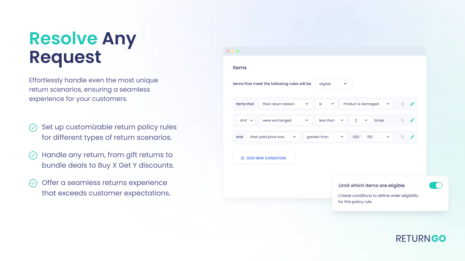 Customize return policy rules to handle any return