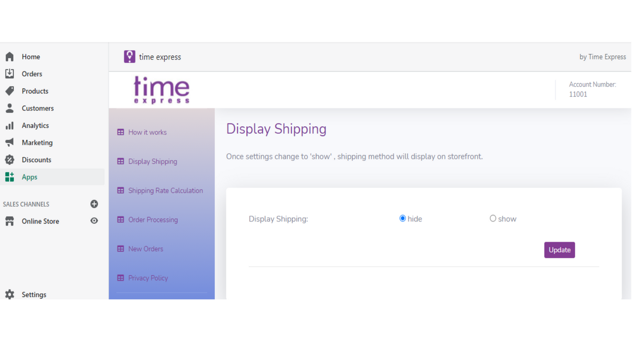 Shipping Display Setting