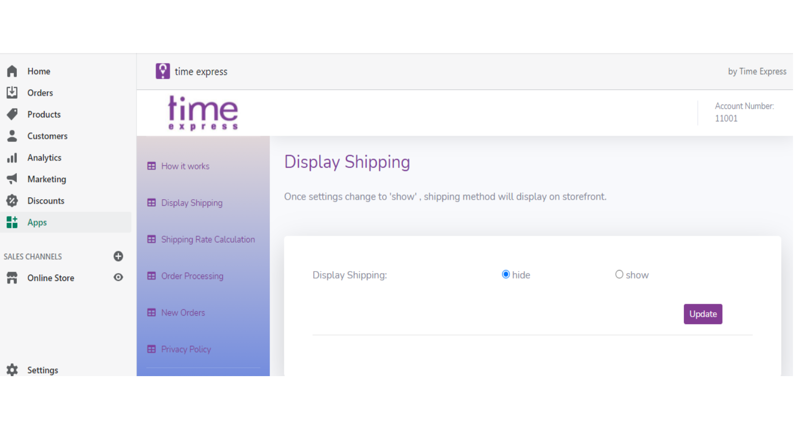 Shipping Display Setting