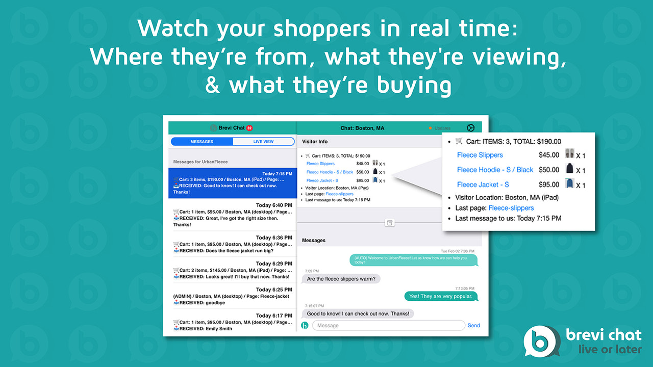 Bekijk de activiteit van uw shoppers in real time.