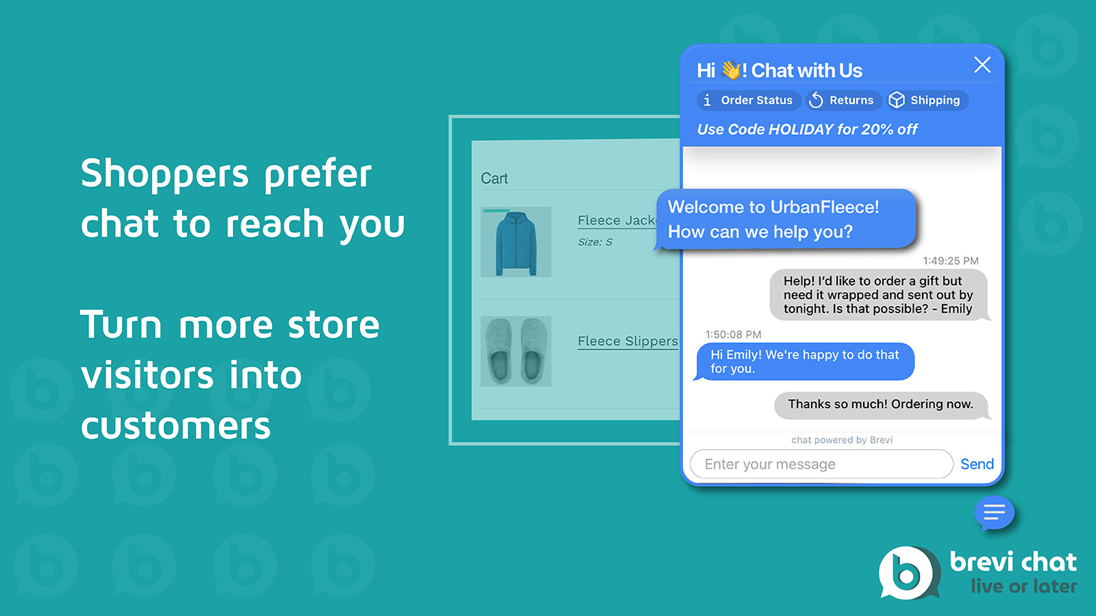 Shoppers geven de voorkeur aan chat. Zet meer winkelbezoekers om in klanten.