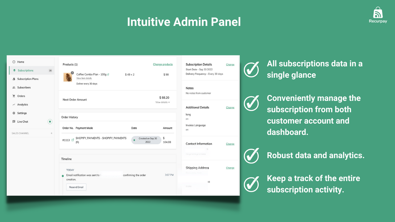 Subscriptions app: Recurpay admin dashboard recurring payments