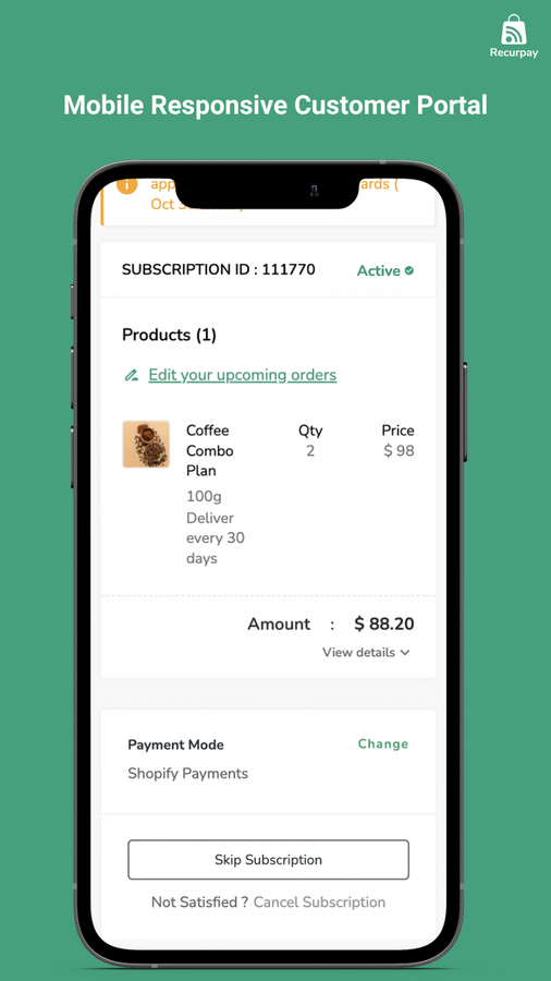 Edit subscriptions products: Recurpay subscription app