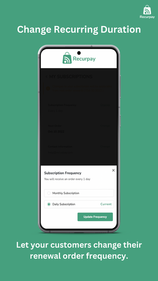 Subscriptions App: Customer Account Recurpay recurring payments