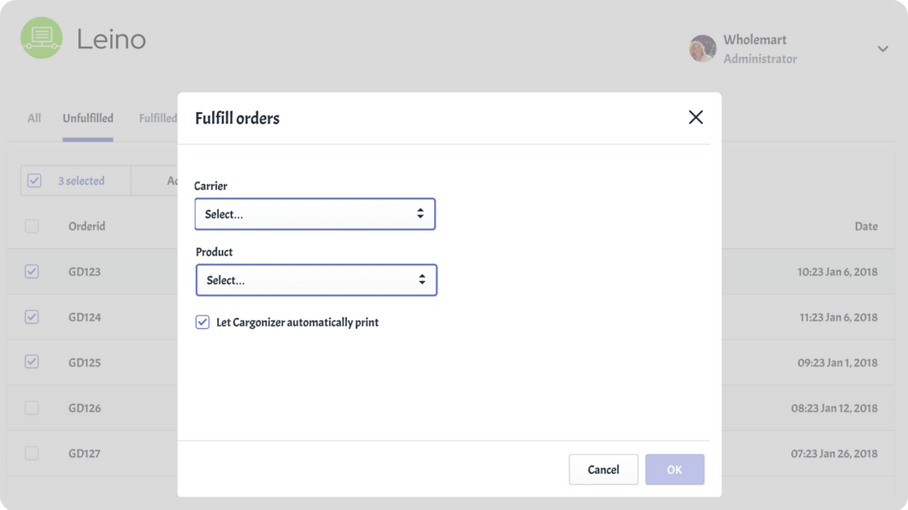 Choose shipment method