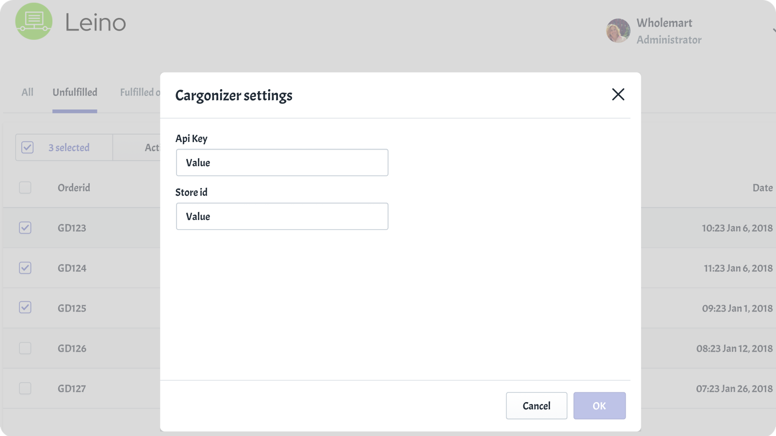 Add api key from logistra