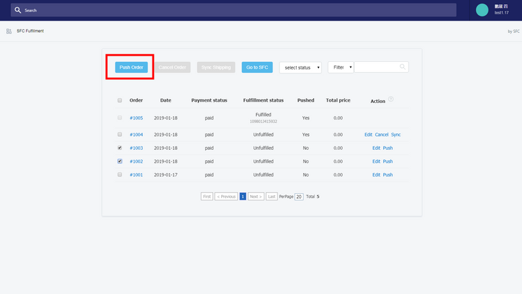 SFC China Order Fulfillment Screenshot