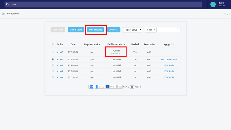 SFC China Order Fulfillment Screenshot