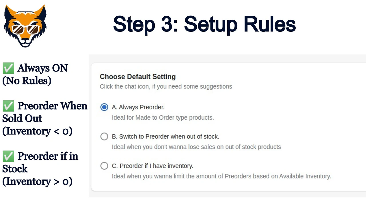 règles de configuration automatique pour les précommandes