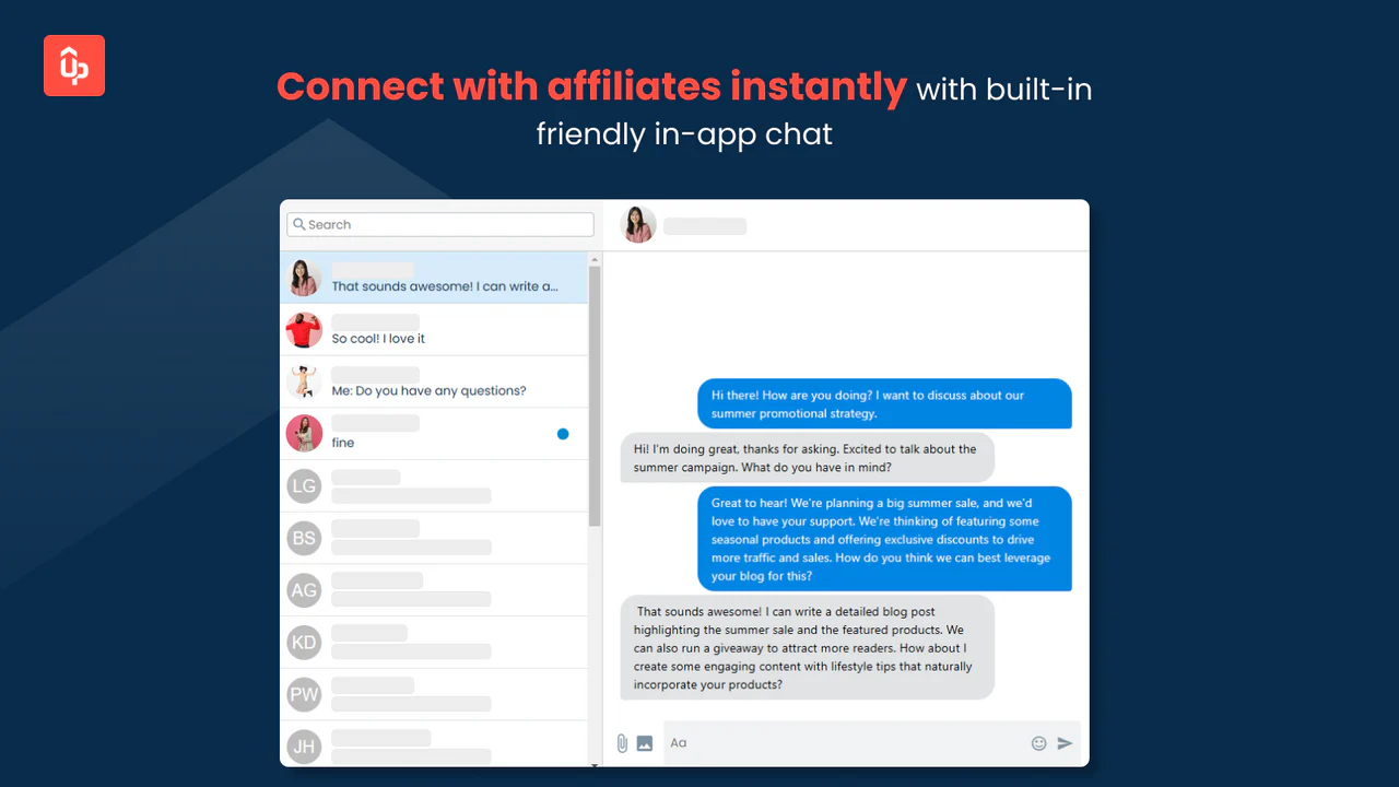 Chat with ambassador influencer and affiliate